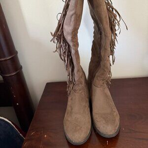 Brown Suede Boots with Fringe Size 7.5